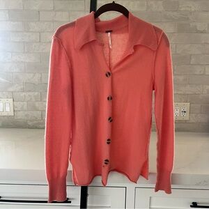 Free People Pink Cashmere Cardigan Sweater Top Collared XS